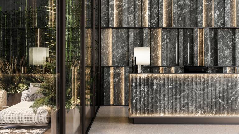 Premium common area lobby render concierge 