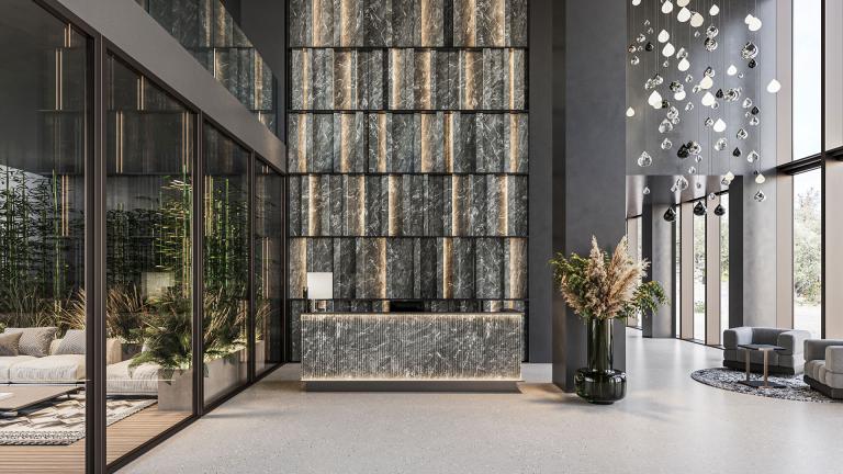 Grand lobby render at ZION Krtsanisi Embassies