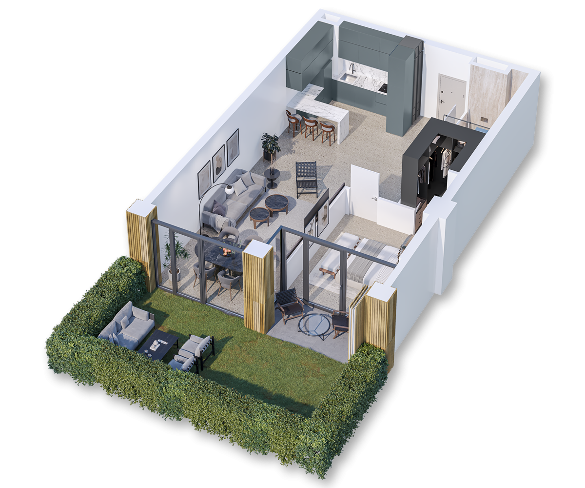 1 apartment with private yard