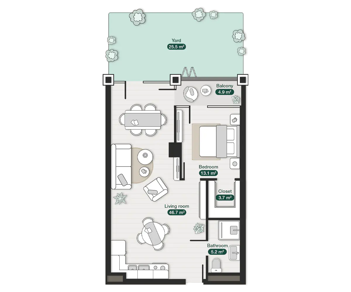 premium apartment with yard n2